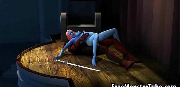  Blue skinned 3D cartoon babe gets fucked by Deapdool